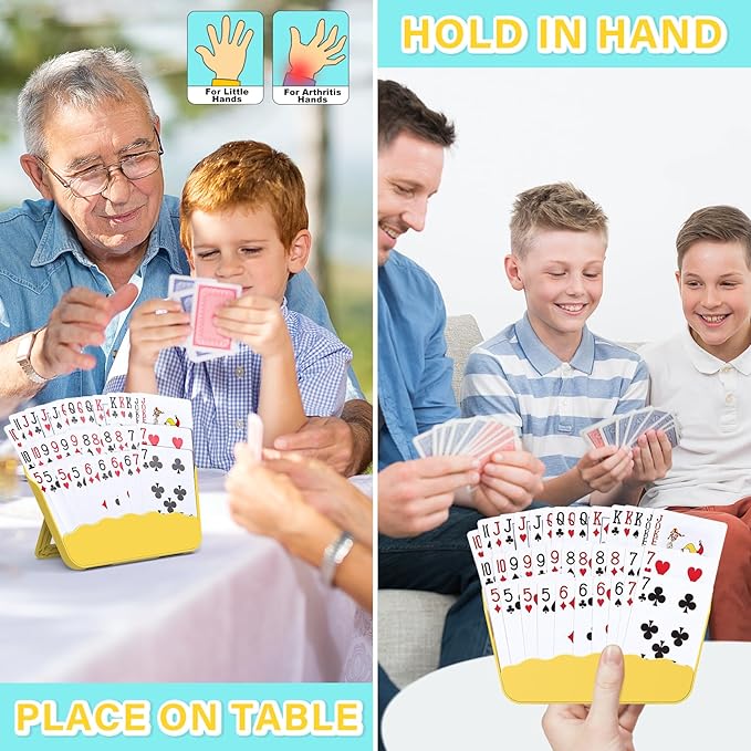 Tenyond Card Holders for Playing Cards - 2 Pack Playing Card Holder w/Foldable Stand for Stocking Stuffer, Travel Game, for Senior, Little or Arthritis Hand, UNO, Poker, or Holiday Game Night, Yellow