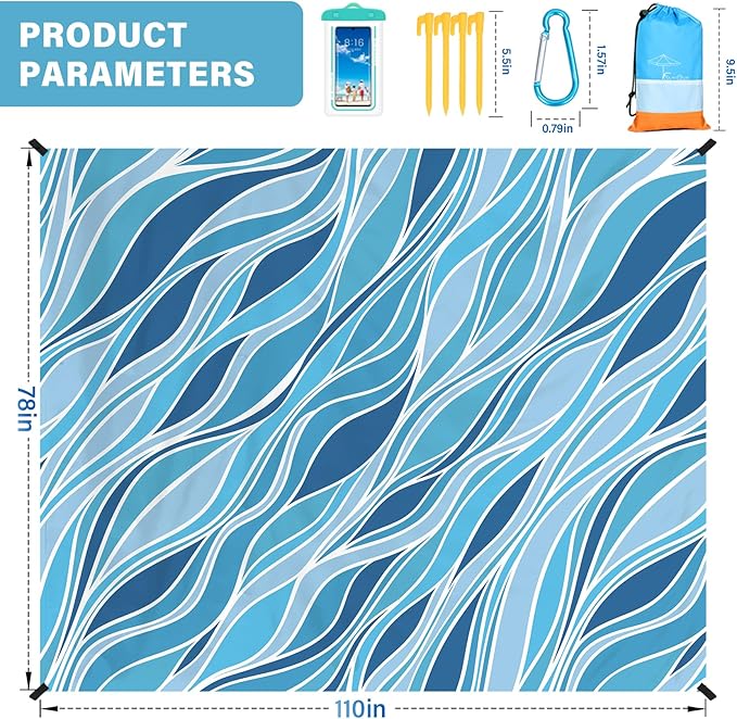 Famstar Beach Blanket Oversized Extra Large 78"X81"/10'X9',Waterproof Sandproof Beach Blanket 2-8 Adults Lightweight Durable for Travel Camping Hiking Picnic
