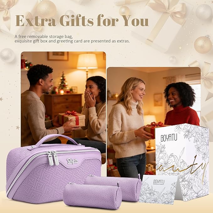 BOYATU Travel Makeup Bags for Women: Vintage Roman Column Texture Large Capacity Cosmetic Bag - Each Journey, Quiet Luxury Serenity - 3 Pcs Set Organizer Toiletry Purse 50% Extra Storage(Purple)