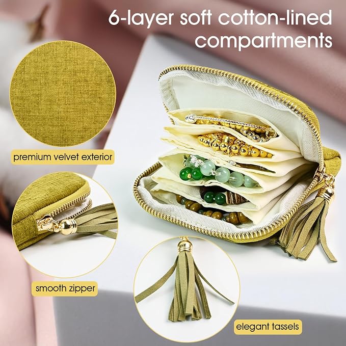 Portable Ring Keychain Holder for Gym and Travel - Jewelry Holder for Sports Bag, Compact Ring Earring Necklace Storage Case (Avocado Green)
