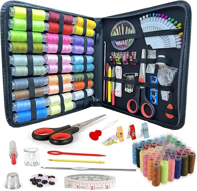 Gemsy Sewing Kit Box | Tailoring Tools Combo with Accessories, Scissors, Thread, Needles, Measuring Tape | Sui Dhaga Portable, Stitching Items Box for Home, Ladies, Multipurpose, Travel (Traditional)