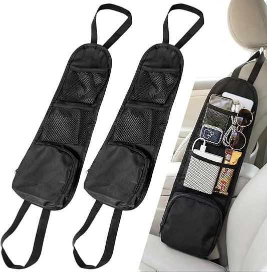 2 PCS Car Seat Storage Hanging Bag, Multi-Pocket Auto Interior Seats Side Organizer with Mesh Pockets, Multifunctional Vehicle Seat Mesh Storage Bag for Phones Wallets Glasses