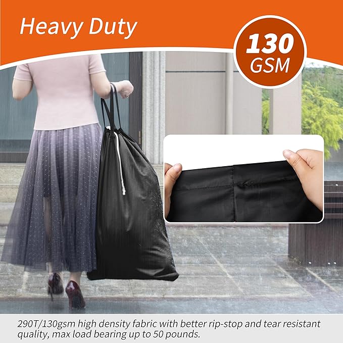 Polecasa 2 Pack Extra Heavy-Duty Laundry Bag 28x36”- Machine Washable Large Storage Bag with Reinforced Handles & Drawstring Closure & ID Tag for College Dorm Travel -Black