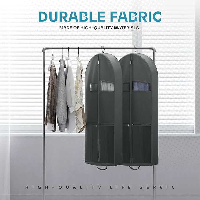 Lazebox 43" Travel Garment Bag with Accessories Zipper Pocket, Heavy Duty Suit Bag for Suits, Tuxedos, Dresses, Coats, Dark Grey, 1 pack