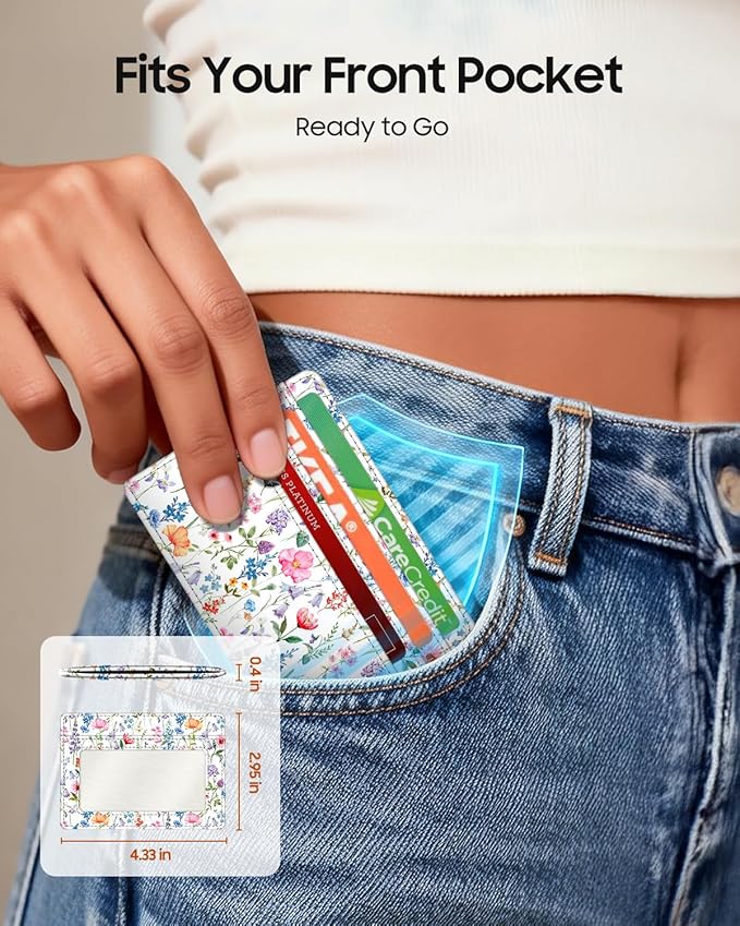 FINTIE Slim Minimalist Front Pocket Wallet, RFID Blocking Credit Card Holder Card Cases with ID Window for Men Women (Flower Fantasy)