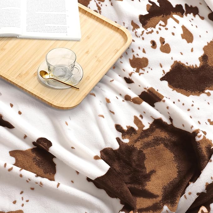 Edenleaf Cow Print Blanket, Ultra Cozy Cow Throw Blanket for Couch Bed and Travel, Cow Print Decor Throw Blankets for All Seasons 50"x60" (Light Brown)