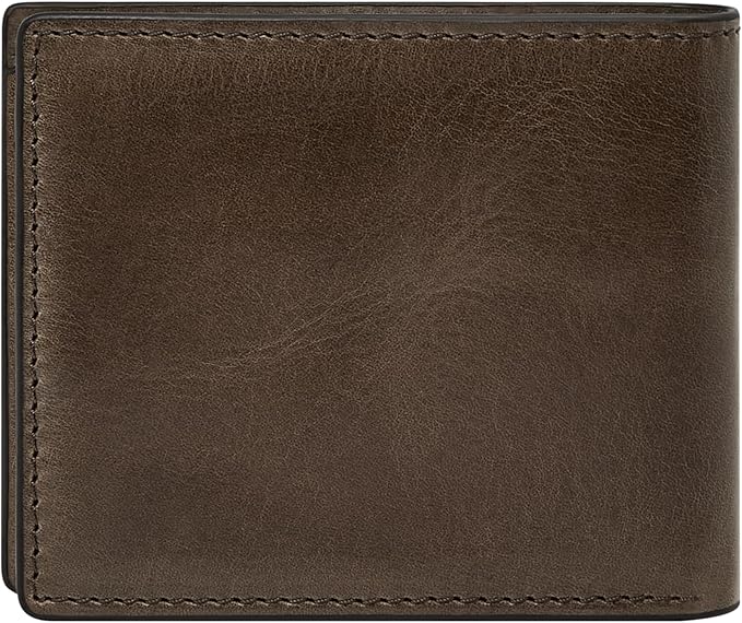 Fossil Men's Wallet, Derrick Leather RFID-Blocking Wallet, Bifold with Flip ID, Dark Khaki