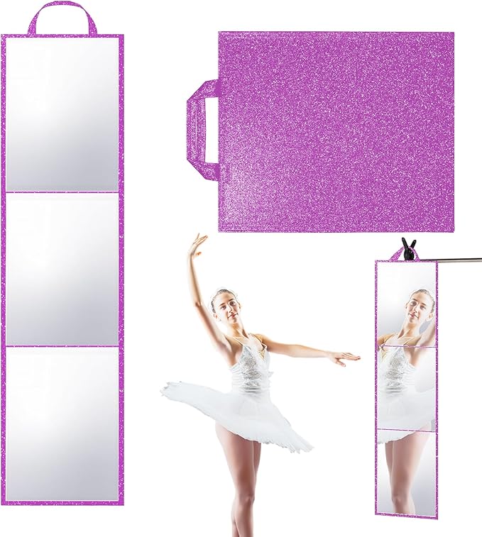 Foldable Full Length Mirror, 2 in 1 Hangable & Tabletop Acrylic Mirror, Portable Travel Mirror with Handle for Dance Bedroom Wardrobe Stage Makeup Checks Camping Outdoor Use (47" x 12.5", Tri-Fold)