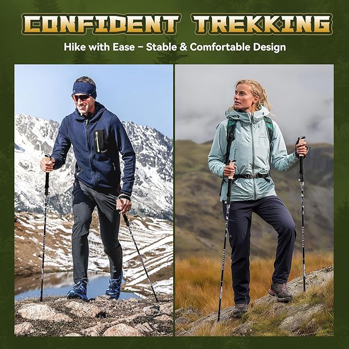 Trekking Poles Aviation Grade Aluminum Alloy-Strong Lightweight Collapsible Walking Sticks for Hiking Poles for Women, Men,Seniors in the 4 Season,All-Terrain,2pc Per Set