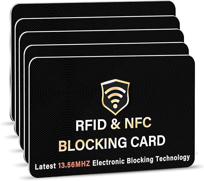SaiTech IT 5 Pack RFID Blocking Card, One Card Protects Entire Wallet Purse, NFC Contactless Bank Debit Credit Card Protector ID ATM Guard Card Blocker–(Black)