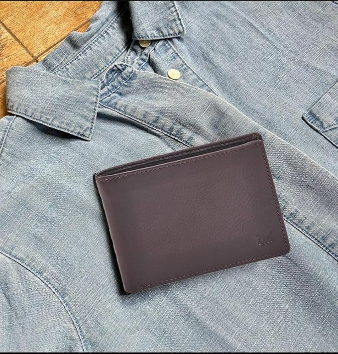 Real Leather Mens Bifold Wallet RFID Blocking Slim Minimalist Front Pocket - Thin & Stylish with ID Window in Gift Box (Nappa, Chocolate)