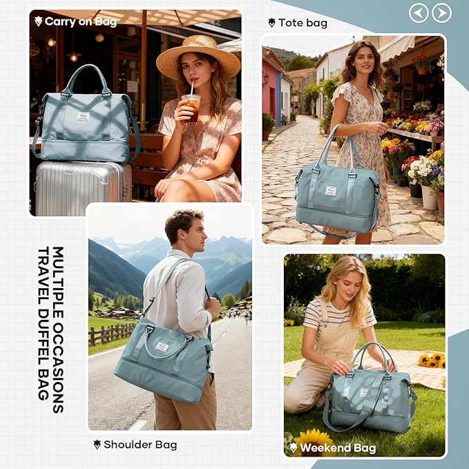 Travel Duffel Bag, Sports Tote Gym Bag, Shoulder Weekender Overnight Bag for Women