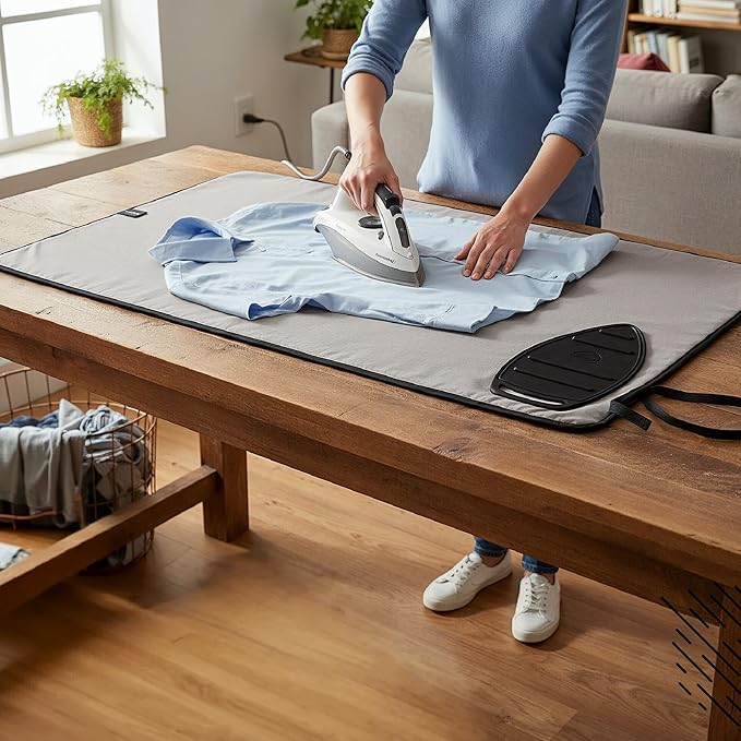 Encasa XO Ironing Mat/Pad Large 48"x28" with Padding, Anti-Slip, Silicone Iron Rest, Steam Press on Tabletop & Bed, Heat Resistant, Portable, Easy to Carry, Grey