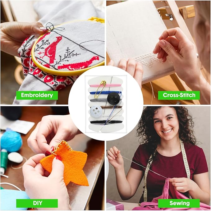 Tatuo Travel Sewing Kits Thread Repair Kit with Needles, Threads, Button, Pin for Hotel Amenities Necessities, 6 Colors (300 Sets)