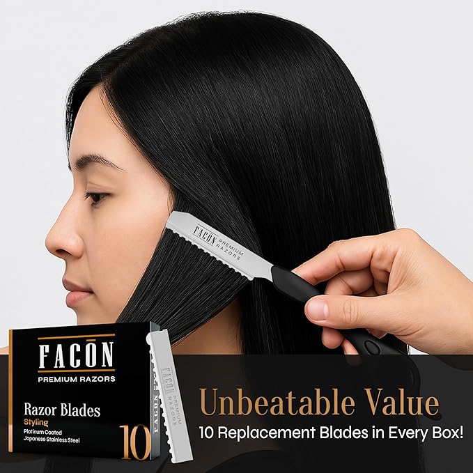 Facón Hair Razors for Cutting Hair - Professional Styling Razor Kit with 11 Replacement Blades, Stainless Steel Hairs Cutting Tool for Salon & Home, Premium Cutting Thinning Texturizing Faether Razor