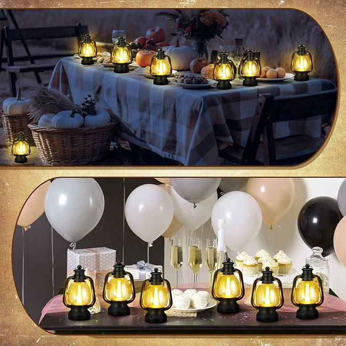 Ferraycle 24 Pcs Mini Lantern Decor 6 Inch Western Lantern Table Centerpiece Small Vintage Camping Hanging Lamp Ornaments Bulk for Cowboy Cowgirl Wedding Halloween Christmas