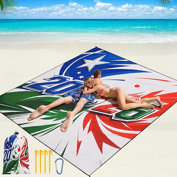 WIWIGO Beach Blanket Waterproof Sandproof Beach Mat 79" X 83"/10'x9'for 2-8 Adults Quick Drying Outdoor Picnic Mat Beach Accessories for Travel, Camping, Hiking