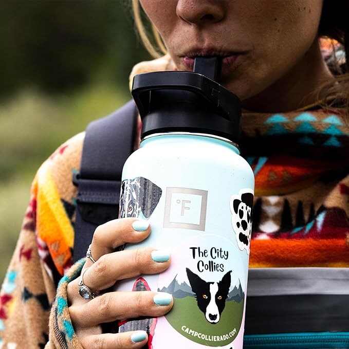 IRON °FLASK Camping & Hiking Hydration Flask with Straw, Wide Mouth Insulated Stainless Steel Sports Water Bottle - 64 oz Dark Rainbow
