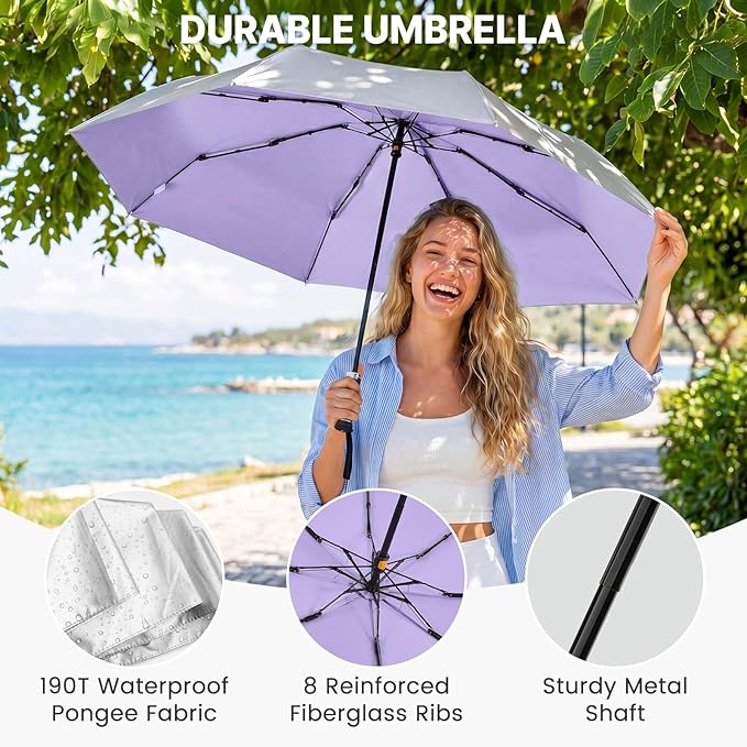 G4Free 46 Inch Mini Travel Umbrella with Retractable Handle, Pocket Size Umbrellas for Sun Rain. UV Protection UPF 50+, Small Compact Umbrella