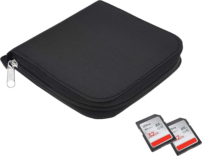 CamKix Memory Card Case - Fits up to 88x SD, SDHC, Micro SD, Mini SD and 4X CF - Holder with 88 Slots (8 Pages) - for Storage and Travel - Microfiber Cleaning Cloth, Carabiner and Labels Included
