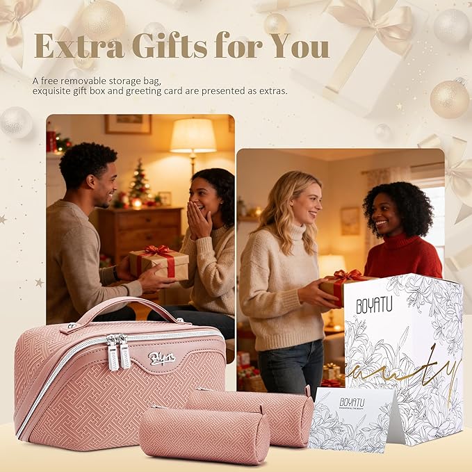 BOYATU Travel Makeup Bags for Women: Vintage Roman Column Texture Large Capacity Cosmetic Bag - Each Journey, Quiet Luxury Serenity - 3 Pcs Set Organizer Toiletry Purse 50% Extra Storage(Pink)