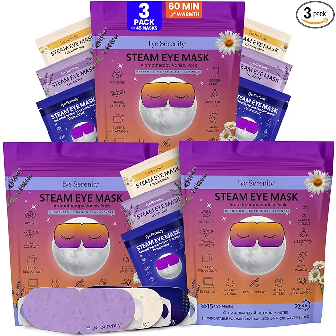 Lure Essentials Steam Eye Mask, Heated Eye Mask, Self Heating Warm Compress for Dry Eyes, Fast Relief for Stye, Puffy Sensitive Eyes, Moist Heat, Relaxation Gifts for Women and Men - Variety