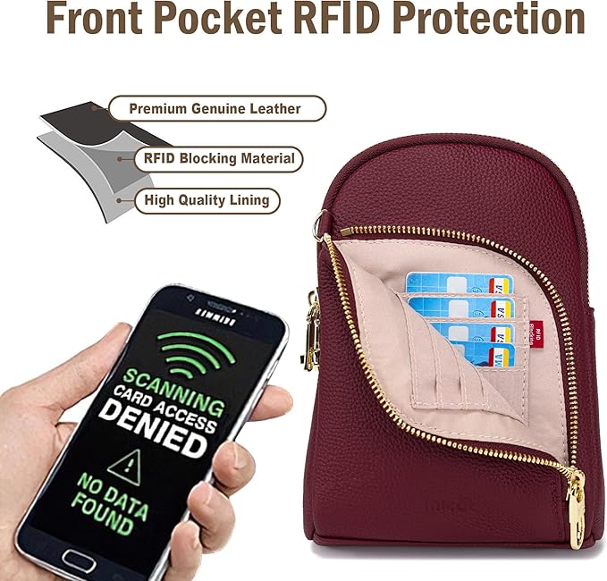 INICAT RFID Blocking Sling Bag, Anti Theft Crossbody Bag for Women Compact Travel Purses Leather