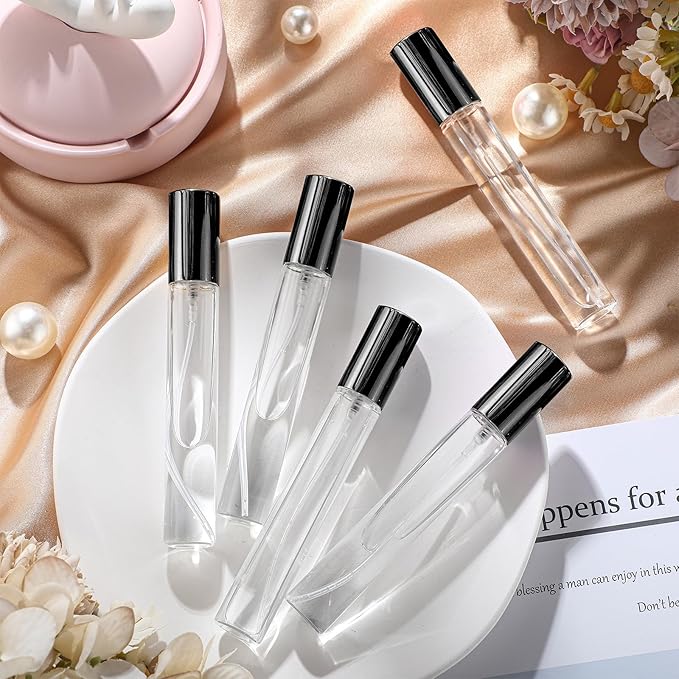 Yinder 50 Pcs 15ml Travel Spray Bottle Refillable Perfume Atomizer Bulk Glass Mini Cologne Perfume Bottles Empty Fine Mist Portable Small Sample Containers(Black)