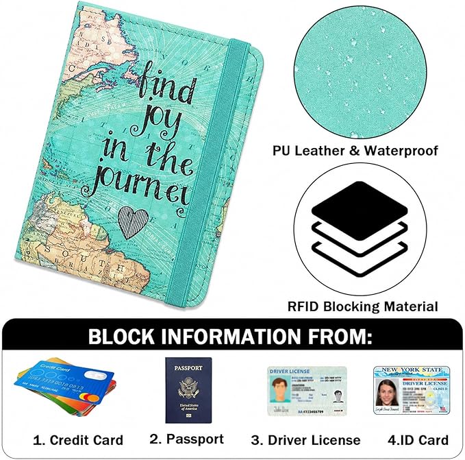 ZOPPEN RFID Blocking Passport Holder for Travel – PU Leather Waterproof Lightweight Passport Cover Wallet for Women Men, Travel Organizer with Card Slots for Airline Tickets & Passport Book, Map