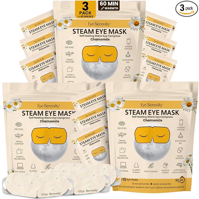 Lure Essentials Steam Eye Mask, Heated Eye Mask, Self Heating Warm Compress for Dry Eyes, Fast Relief for Stye, Puffy Sensitive Eyes, Moist Heat, Relaxation Gifts for Women and Men - Chamomile