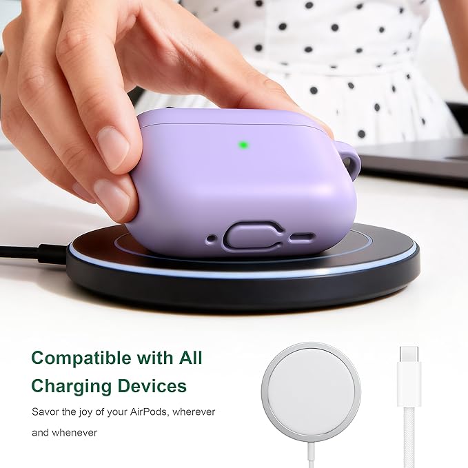 R-fun for AirPods Pro 3 Case (2025), Soft Silicone Protective Case Cover Compatible with Apple AirPods Pro 3rd Generation (USB-C Cable) for Women Men with Cleaning Kit and Keychain, Banana Violet