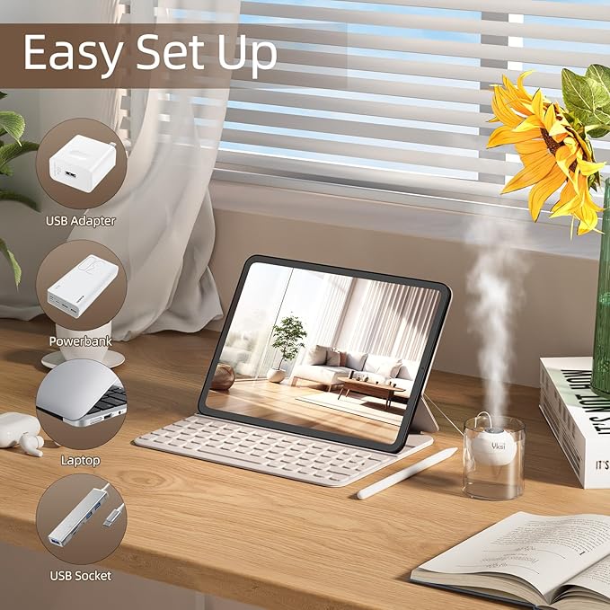 YKSI Mini Portable Humidifiers - Personal Desktop Humidifier for Travel Office Bedroom Plants with 8H Auto Shutoff, Easy to Fill and Clean, Quiet Cool Mist Humidifier with Storage Bag, Black