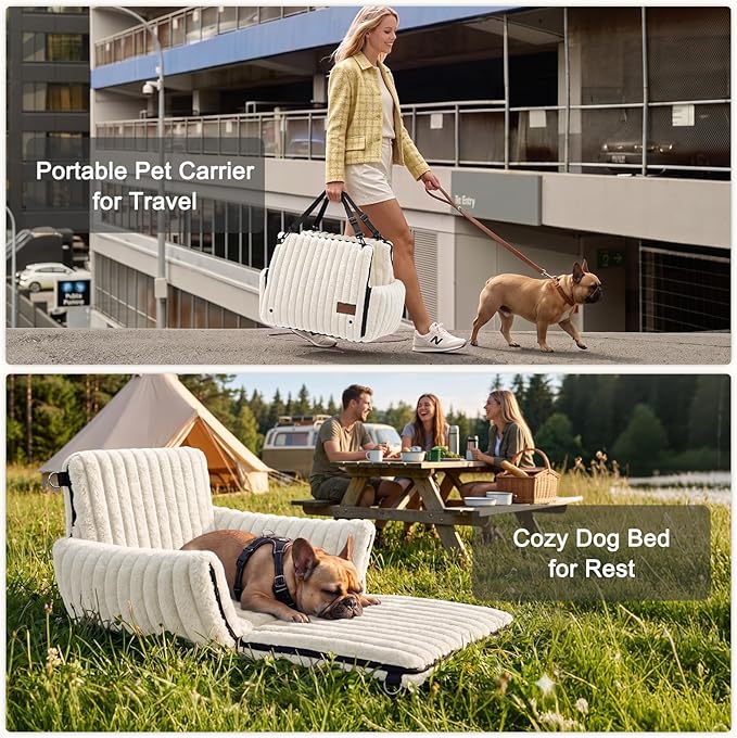 MIXJOY 6-in-1 Dog Car Seat for Small/Medium Dogs up to 25 lbs, Multi-Functional Dog Carrier for Car with Detachable Washable Cover, Pet Travel Bed with Clip-On Safety Leash, Beige