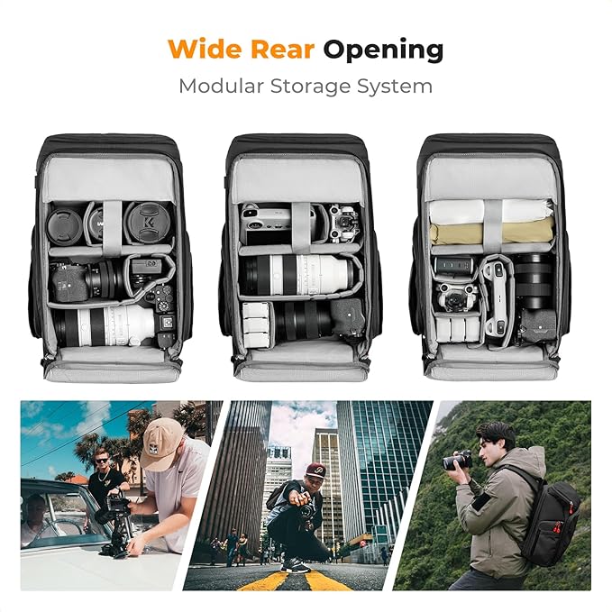 K&F CONCEPT Professional Camera Backpack, Large Photography Backpack Expandable to 25L, Quick Access&Water Resistant Camera bags with Rain Cover&Tripod Holder for Canon/Nikon/Sony/DJI/DSLR Mirrorless