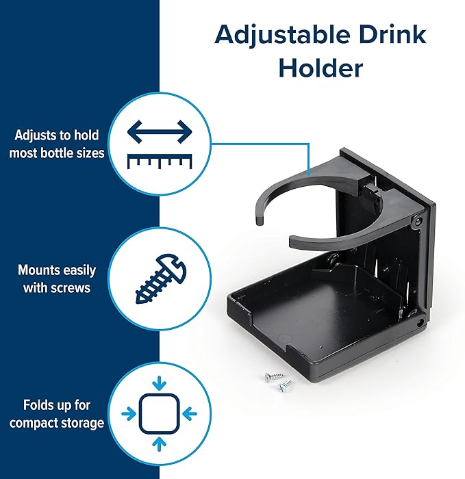 Camco Camper/RV Drink Holder - Features Adjustable Space-Saving Design & Holds Almost Any Size Mug, Cup, Bottle or Can - Extra Cup Holder for Cars, Trucks, RVs, Vans, Boats, and More - Black (44044)