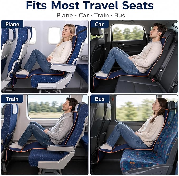 Portable Airplane Foot Hammock for Travel, Adjustable Folding Hanging Footrest Leg Rest Sling for Plane Bus Car Train