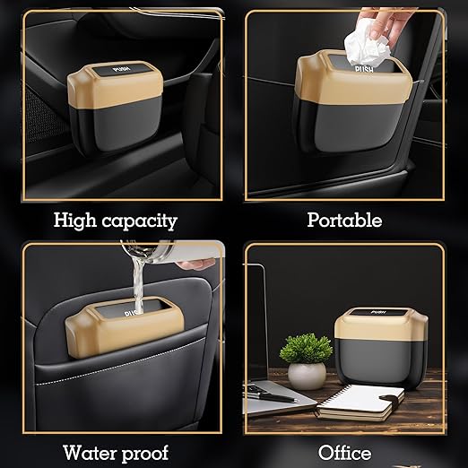 Car Trash Can with Lid，Built-in Storage Garbage Bag，Leakproof Vehicle Trash，Car Accessories for Interior,Mini Garbage Bin for Automotive, Home, Office, Kitchen, Bedroom，with 30pcs Trash Bags