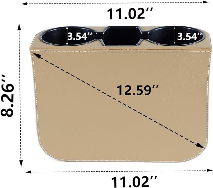 IOKONE Coin Side Pocket Console Side Pocket Leather Cover Car Cup Holder Auto Front Seat Organizer Cell Mobile Phone Holder (Beige)
