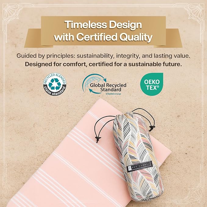 BAY LAUREL 4-Pack Oversized Turkish Beach Towels – Quick Dry, Sand Free Towels with Travel Bags, 39"x71", Lightweight (Pack of 4 - Blush with Floral Bag)