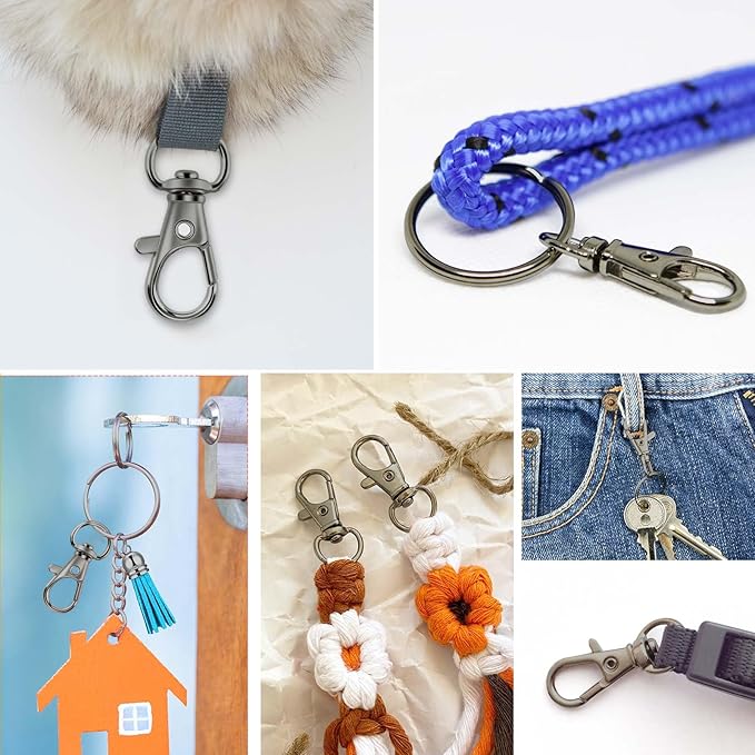 60PCS Keychain Making Kit, Including 30PCS Keychains Clips Hooks and 30PCS Key Chain Rings, Lobster Claw Clasps with Keychains Rings Accessories for Crafts, Gun Black