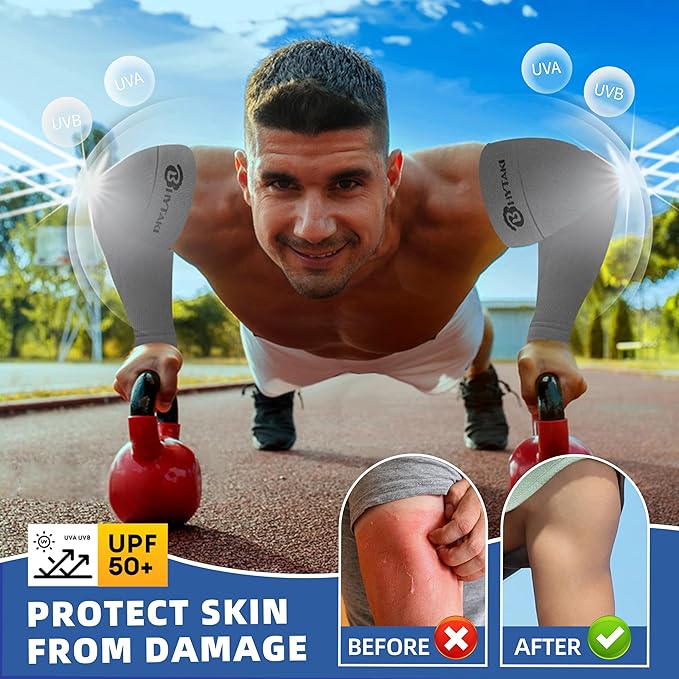 BHYTAKI Cooling Compression Arm Sleeves for Men Women,UPF50 UV Sun Protection Sleeves for Work Sport Tattoo Cover Up