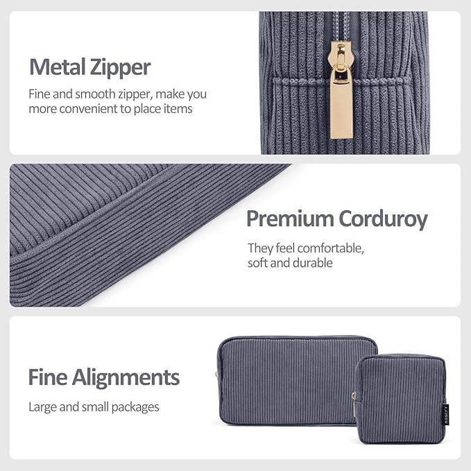 MAGEFY Small Makeup Bag for Purse Mini Cosmetics Bag Corduroy Cute Cosmetic Pouch for Women with Slip-in Pockets
