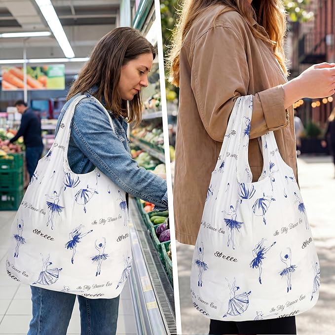 Stelle Lightweight Reusable Grocery Bag with Handles Ripstop Nylon Foldable Tote Shopping Bags for Travel and Groceries