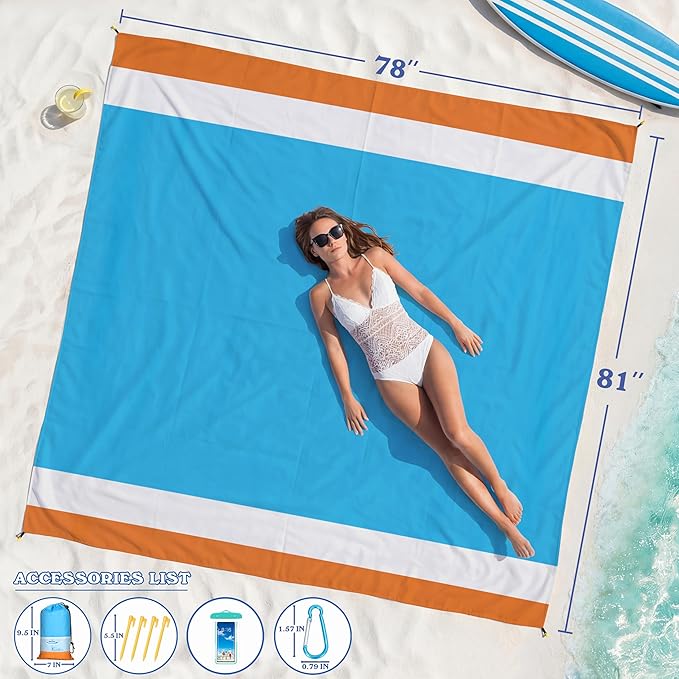 Famstar Beach Blanket Oversized Extra Large 78"X81"/10'X9',Waterproof Sandproof Beach Blanket 2-8 Adults Lightweight Durable for Travel Camping Hiking Picnic