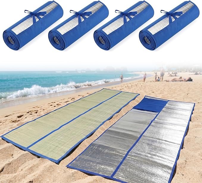 U0U 70x31.5inch Straw Beach Mat with Heat Insulation Aluminum Film,Foldable Breathable Natural Straw Mat for Insulate Beach Heat and Beach Picnic Camping Tent Crawling Yoga
