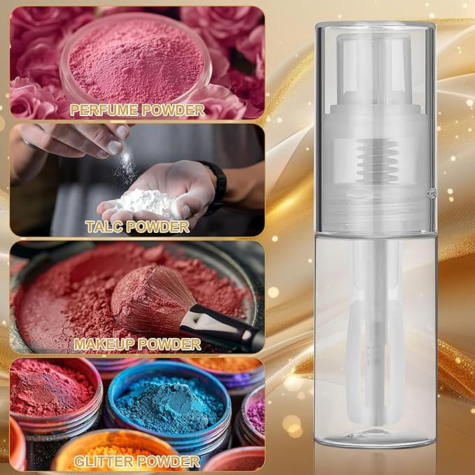 jojofuny Powder Spray Bottle for Travel - 35ML Leak-Proof Locking Nozzle Fine Mist Dispenser, Portable Clear Refillable Container for Baby Powder, Dry Shampoo and Glitter