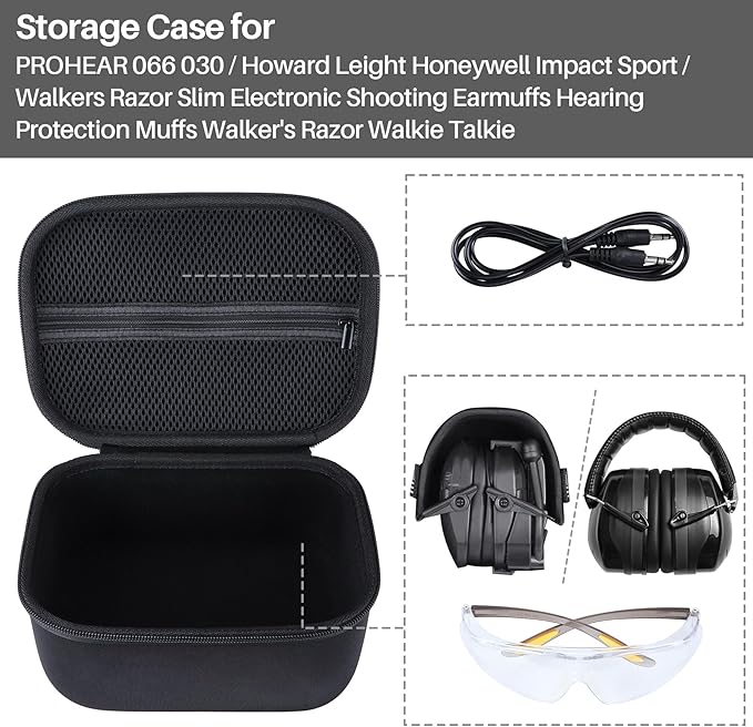 Lebakort Storage Case Compatible with Walker's Razor Slim Electronic Earmuff Walker's Walkie Talkie/PROHEAR 066 030 / Howard Leight Honeywell Impact Sport Electronic Muffs(Case Only)