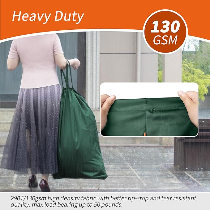 Polecasa Extra Heavy-Duty Laundry Bag 28x36”- Machine Washable Large Storage Bag with Reinforced Handles & Drawstring Closure & ID Tag for College Dorm Travel - Green