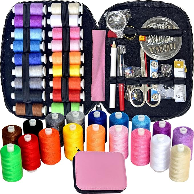 Sewing Kit with Case Portable Sewing Supplies for Home Traveler, Adults, Beginner, Emergency, Contains 18 Sewing Thread, Scissors, Needles, Measure etc,Medium Antique Mauve