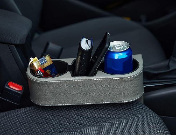 IOKONE Coin Side Pocket Console Side Pocket Leather Cover Car Cup Holder Auto Front Seat Organizer Cell Mobile Phone Holder (Gray)